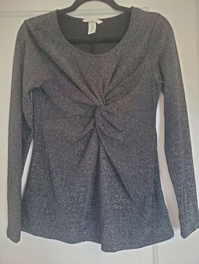 H&M Maternity Black Sparkle Twist-Front Long Sleeve Top